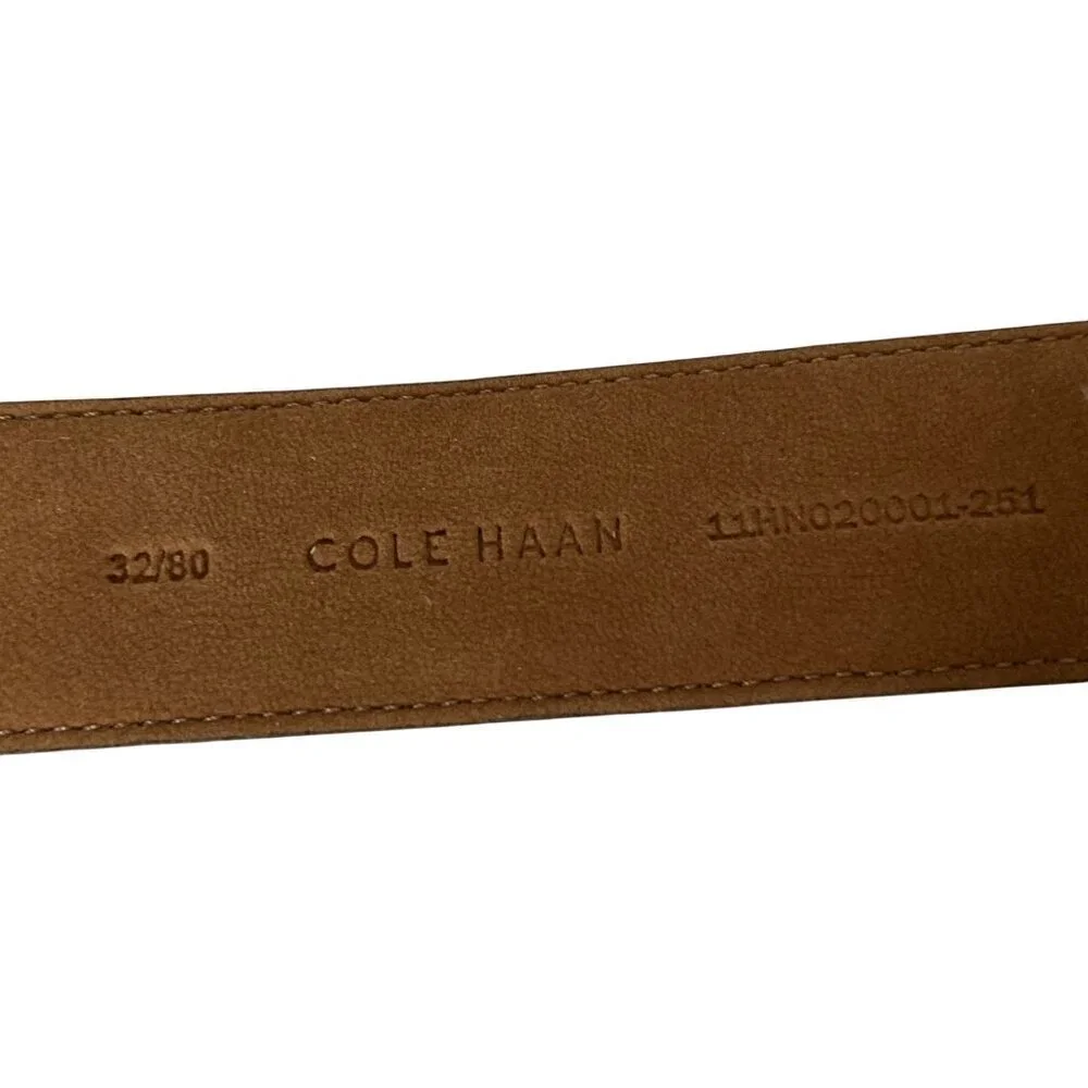 Cole Haan Brown Leather Belt With Black Dot Pattern & Silver Buckle